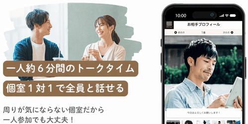 一人約6分間のトークタイム、個室1対1で全員と話せる