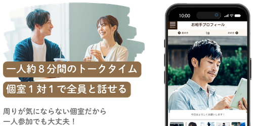 一人約8分間のトークタイム、個室1対1で全員と話せる