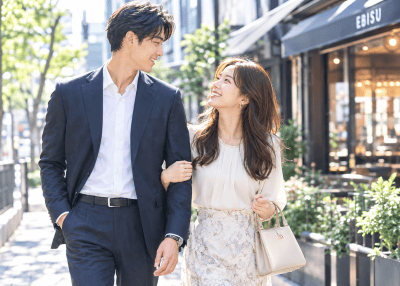 フォーマルな男女と花を使ったウェディング風コラージュ