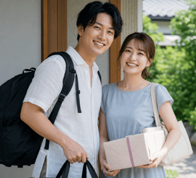 お盆帰る男女